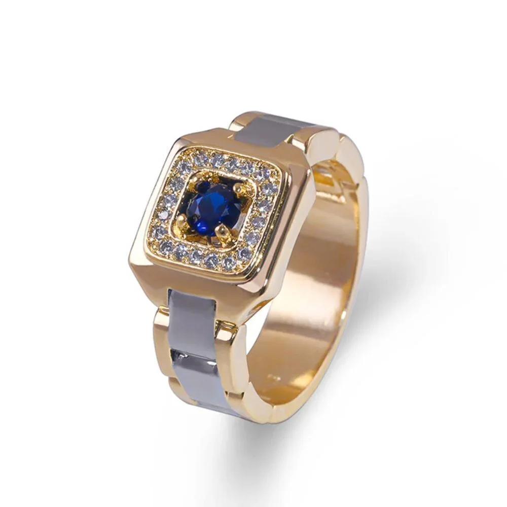 💍 Royal Blue Zircon Stone Luxury Gold Ring for Man, INDN8192 - Picture 5 of 8
